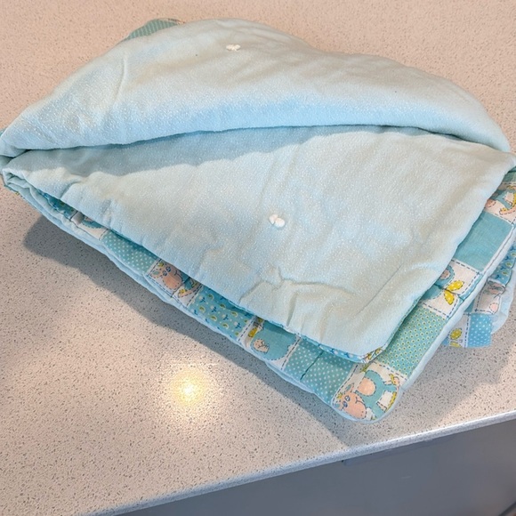Vintage Turtles Cats Apples Dogs Baby Blanket Blue Pink White embroidered bunny